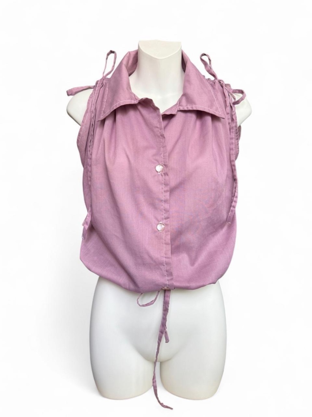 Tie-Shoulder Button Front Sleeveless Blouse in Mauve